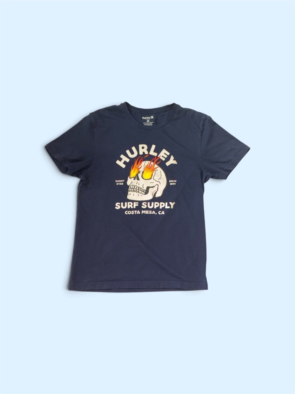 Hurley Navy Burnt Eyes Skull Graphic Tee Sz S
